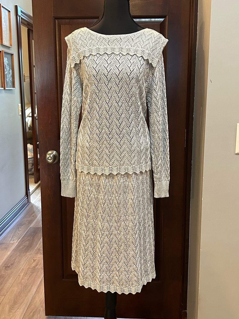 Vintage Oscar de la Renta Knit 2Pc Skirt Set 14 Made USA 70s 80s